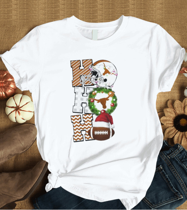 T-Shirt: Texas Longhorns Football Christmas Helmet Wreath Santa Hat Game Day T-Shirt Texas Longhorns Football Christmas Helmet Wreath Santa Hat Game Day T-Shirt