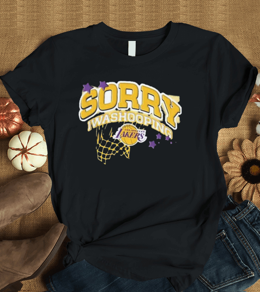 Los Angeles Lakers Sorry I Was Hooping Basketball Net and Stars T-Shirt