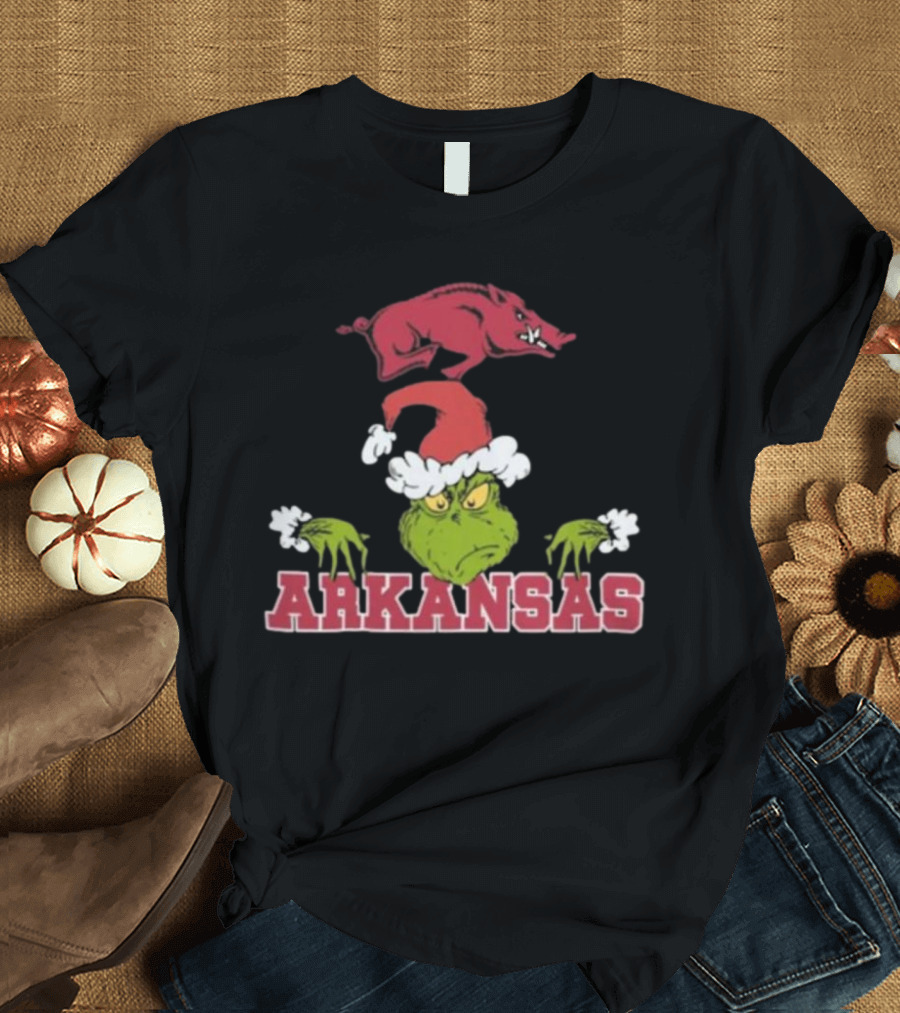 Arkansas Razorbacks Grinch Christmas NCAA Football T-Shirt