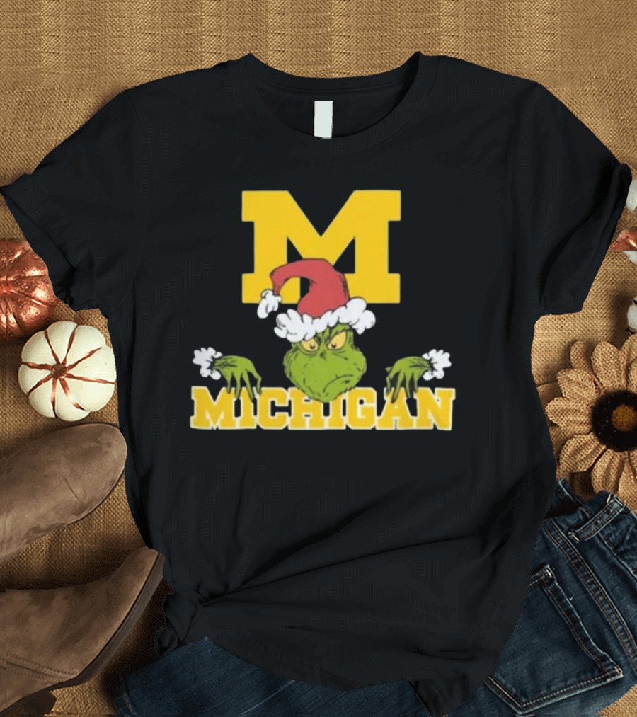 NCAA Michigan Wolverines Grinch Christmas 2024 Football T-Shirt