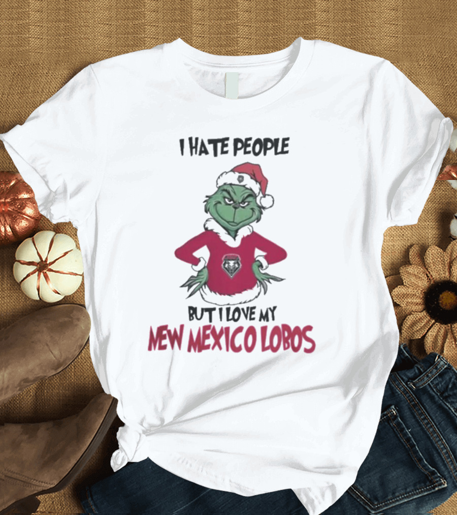 I Hate People But I Love My New Mexico Lobos Grinch Merry Christmas T-Shirt