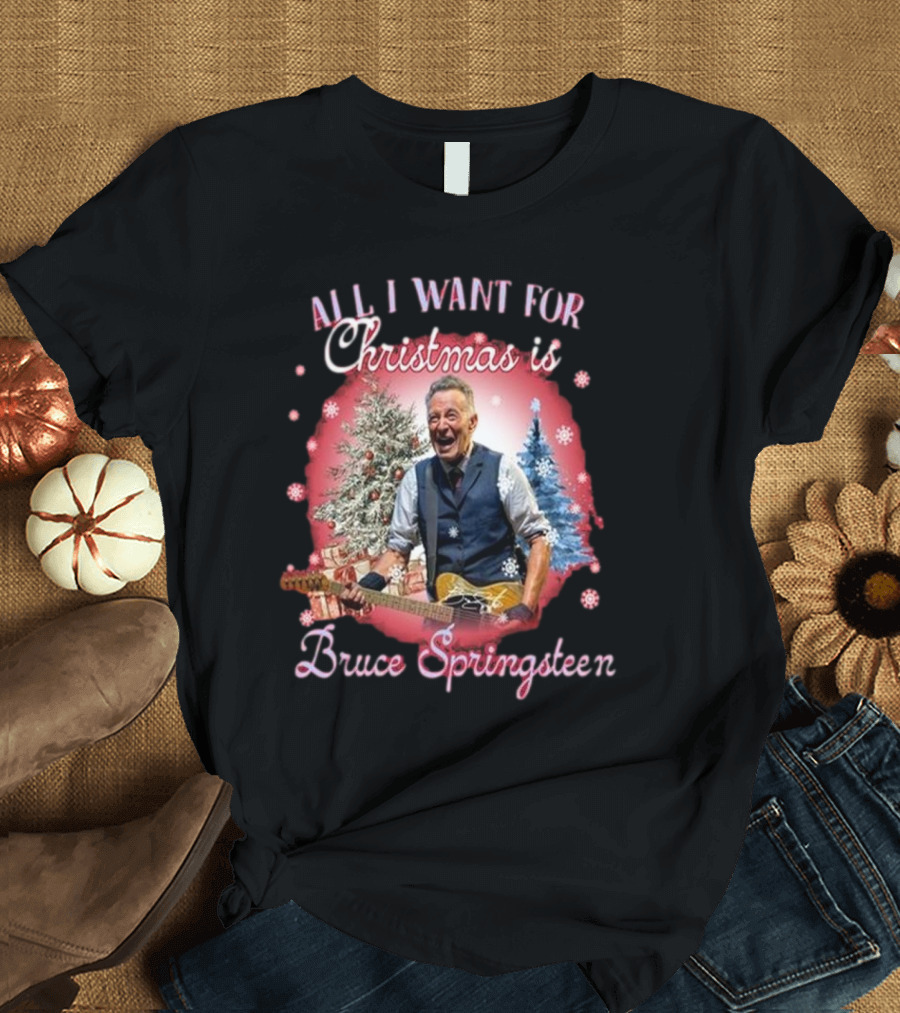 All I Want For Christmas Is Bruce Springsteen Snowflakes Christmas Trees T-Shirt