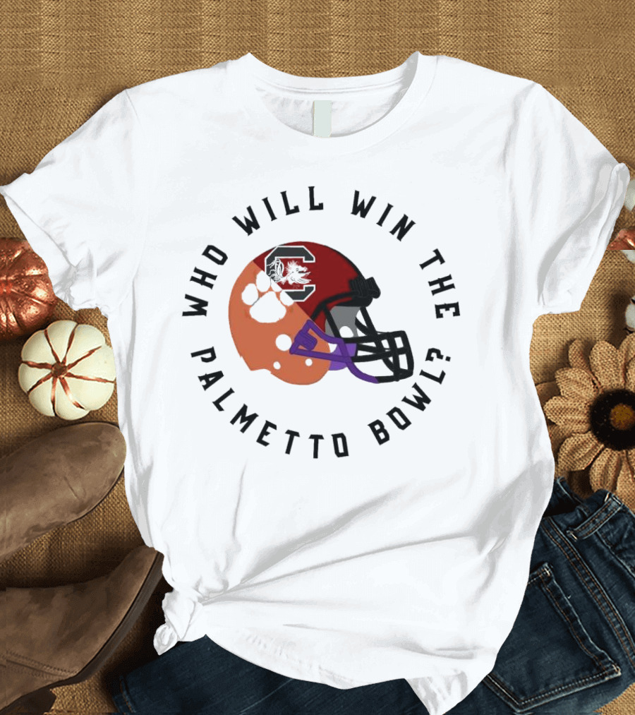 Who Will Win The Palmetto Bowl Clemson Tigers Vs South Carolina Gamecocks Helmet Showdown T-Shirt
