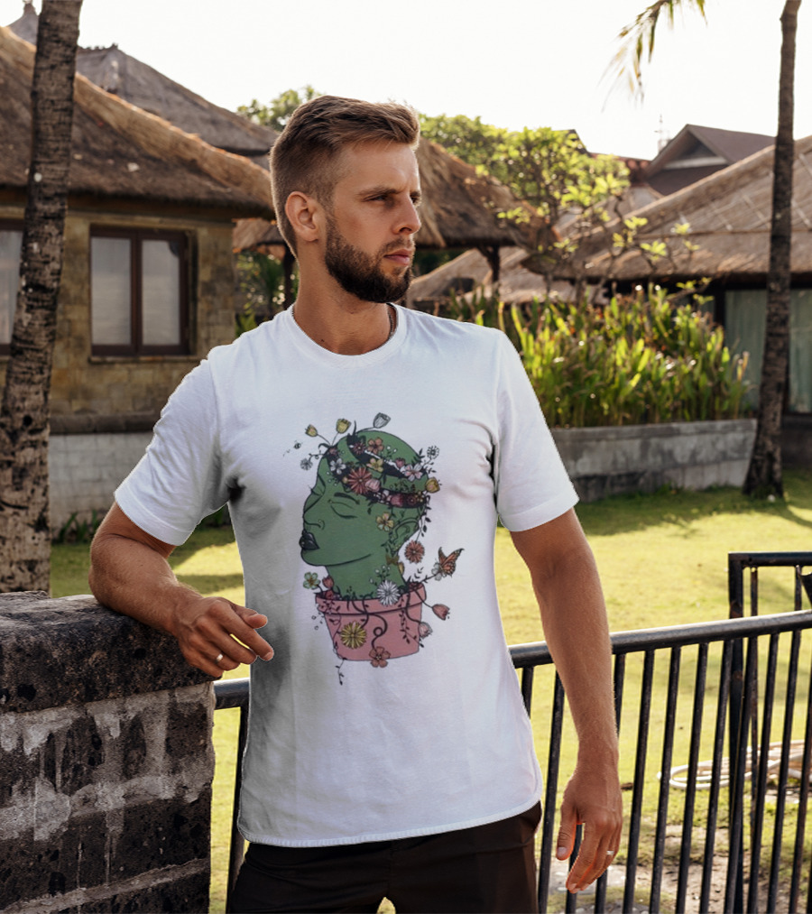Outgrow Yourself Botanical Head With Flowers And Butterflies T-Shirt