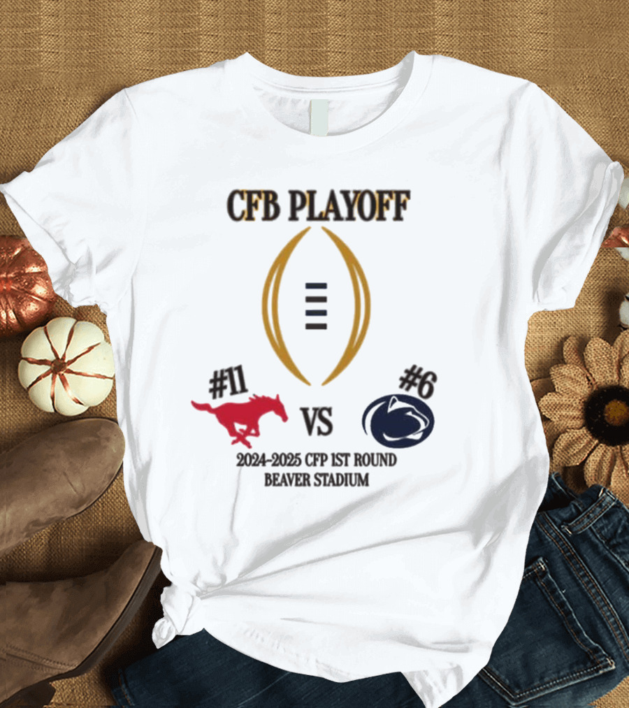 SMU Mustangs vs Penn State Nittany Lions #11 vs #6 First Round CFB Playoff 2024-2025 Beaver Stadium T-Shirt