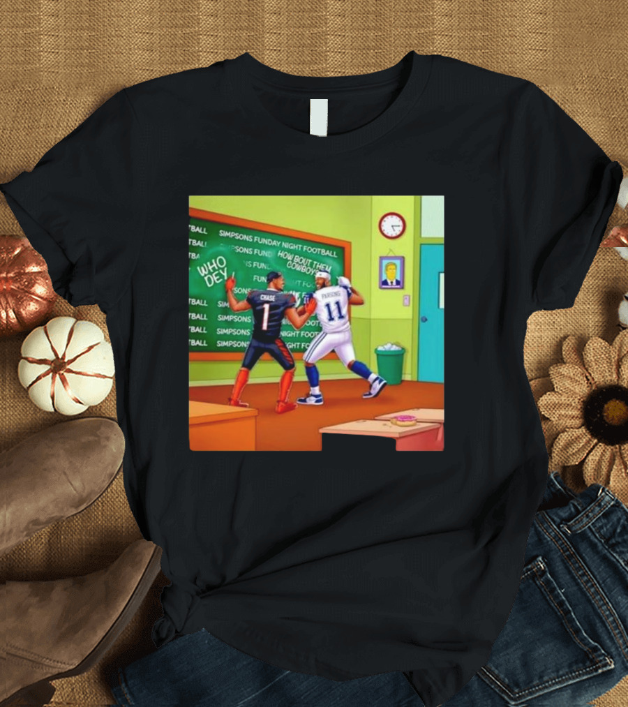 Simpsons Funday Night Football Cowboys Vs Bengals Chase Vs Parsons T-Shirt