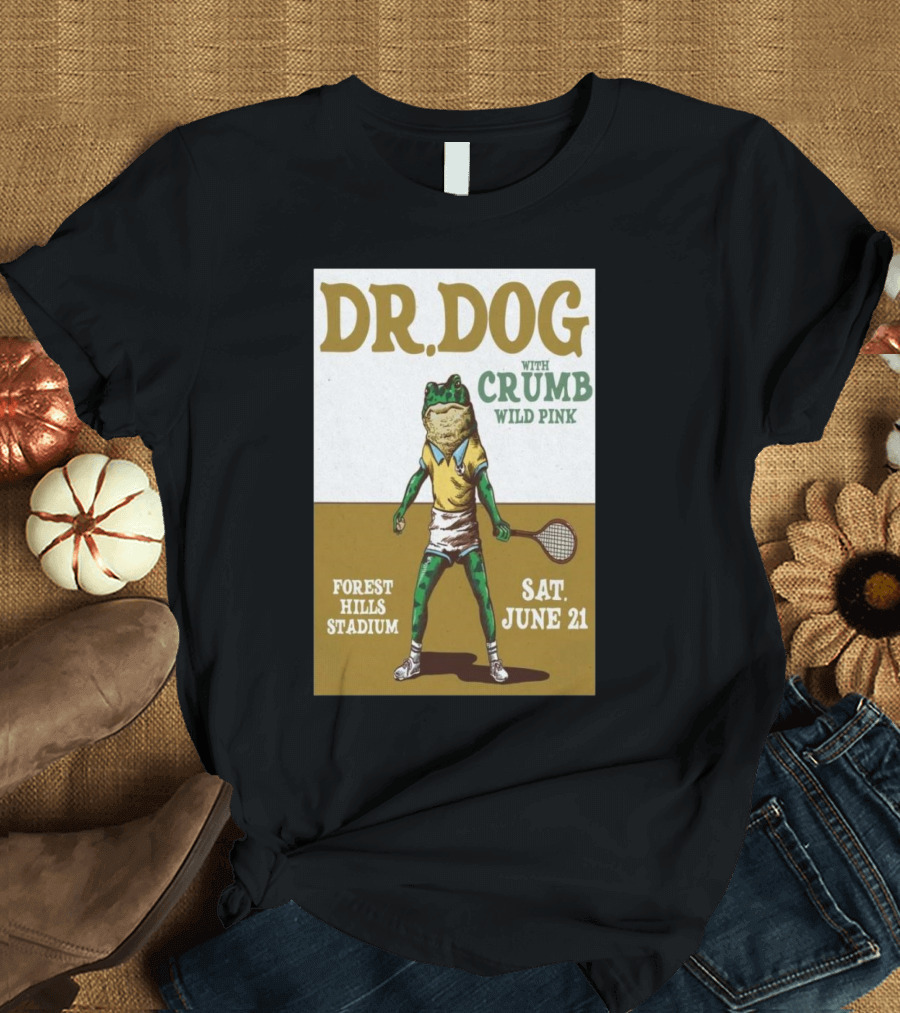Dr. Dog With Crumb Wild Pink Forest Hills Stadium June 21 Tour Frog Tennis Player T-Shirt