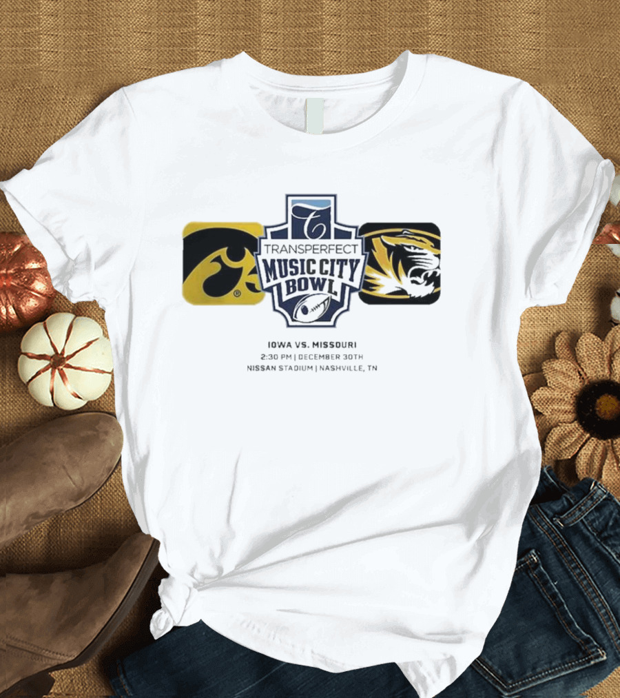 TransPerfect Music City Bowl Iowa Hawkeyes Vs Missouri Tigers December 30th Nissan Stadium Nashville TN T-Shirt