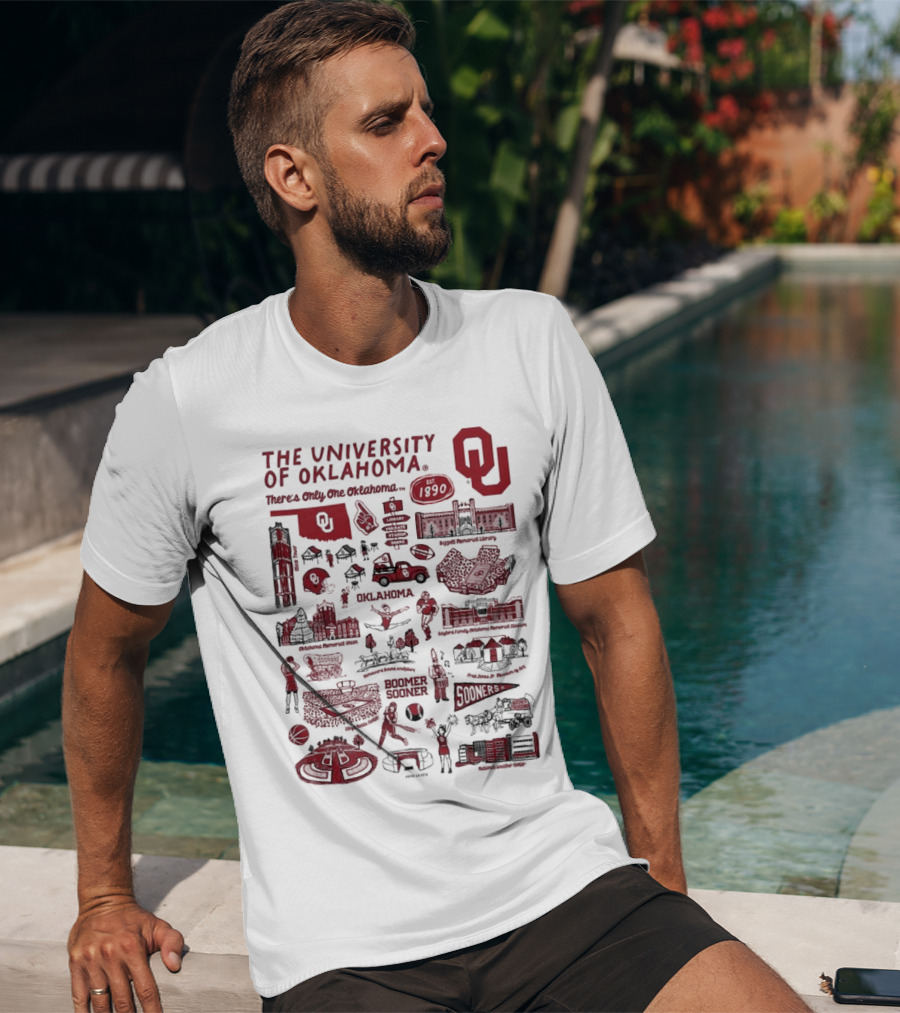 The University Of Oklahoma There's Only One Oklahoma Est 1890 OU Boomer Sooner Landmarks And Traditions T-Shirt