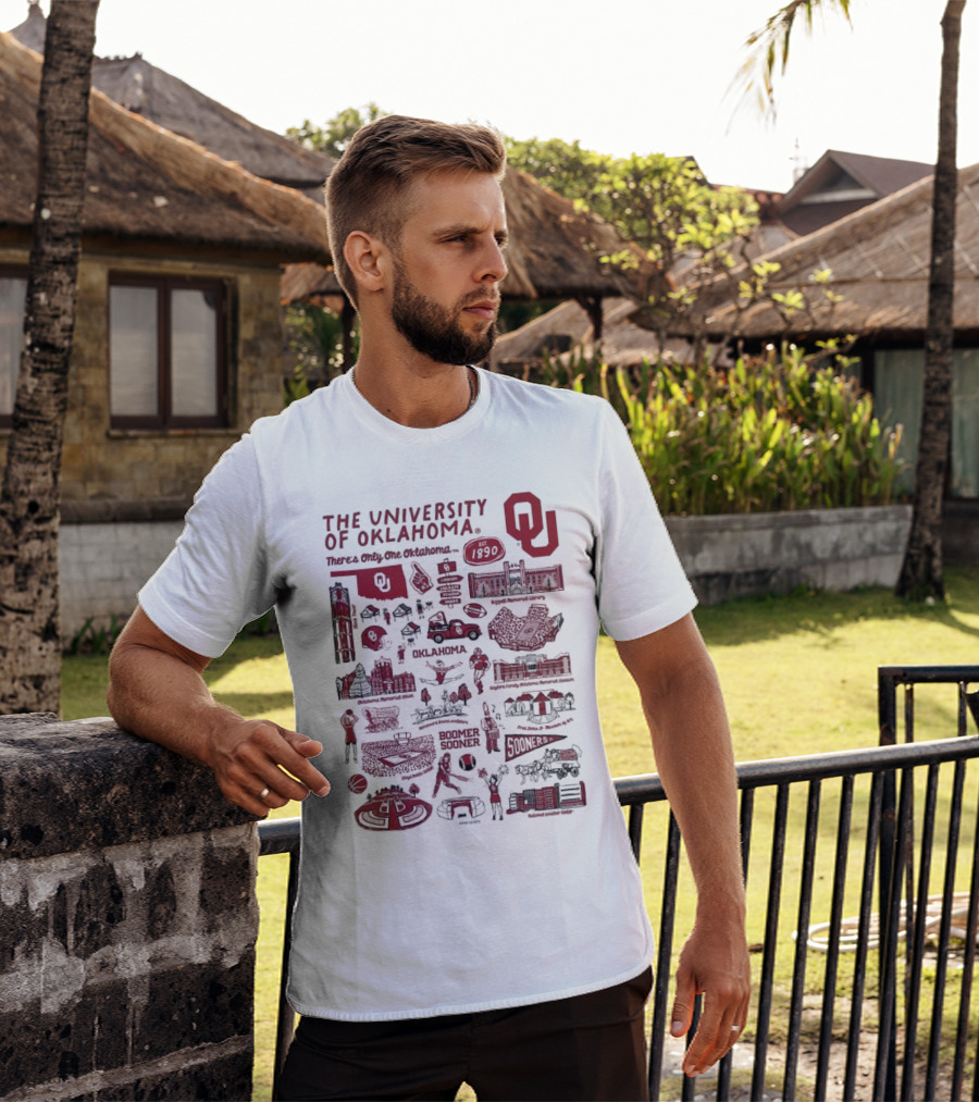 The University Of Oklahoma There's Only One Oklahoma Est 1890 OU Boomer Sooner Landmarks And Traditions T-Shirt