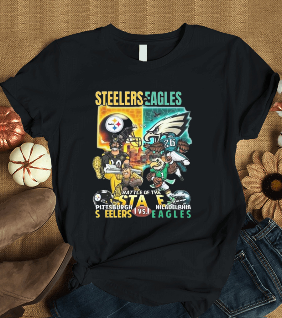Steelers Vs Eagles Battle Of The State 2024 Pittsburgh Vs Philadelphia Mascot Showdown T-Shirt