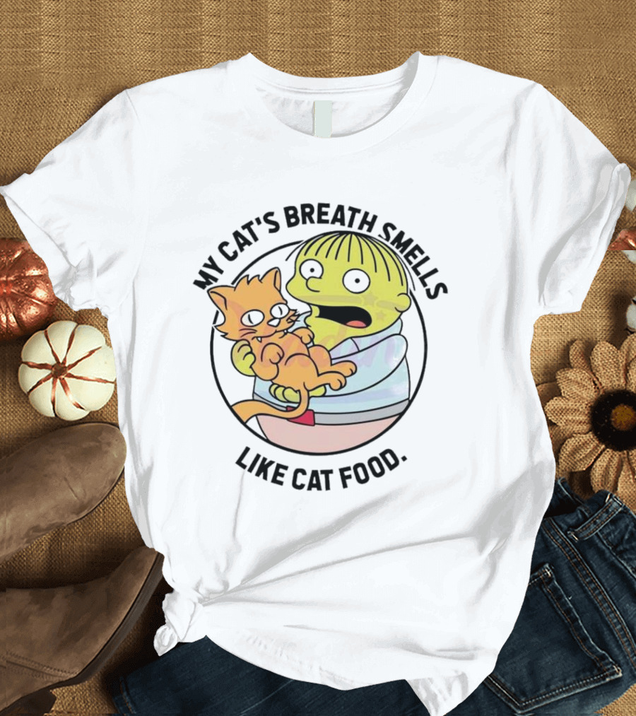 Ralph Wiggum My Cat's Breath Smells Like Cat Food Holding Cat T-Shirt