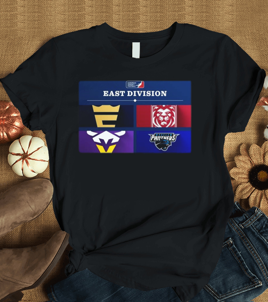 European League Football 2025 East Division Royals, Lions, Vikings, Panthers T-Shirt