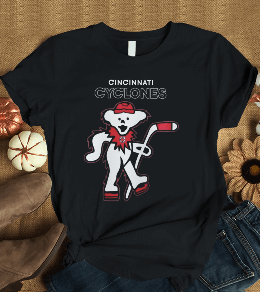 Cincinnati Cyclones Hockey with Grateful Dead Style Bear 2025 T-Shirt