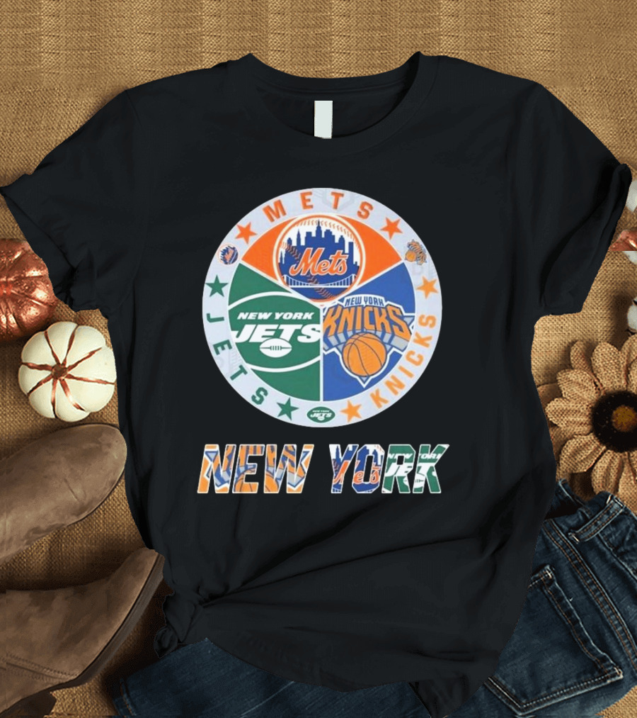 Mets Knicks Jets Circle Logo New York Text T-Shirt