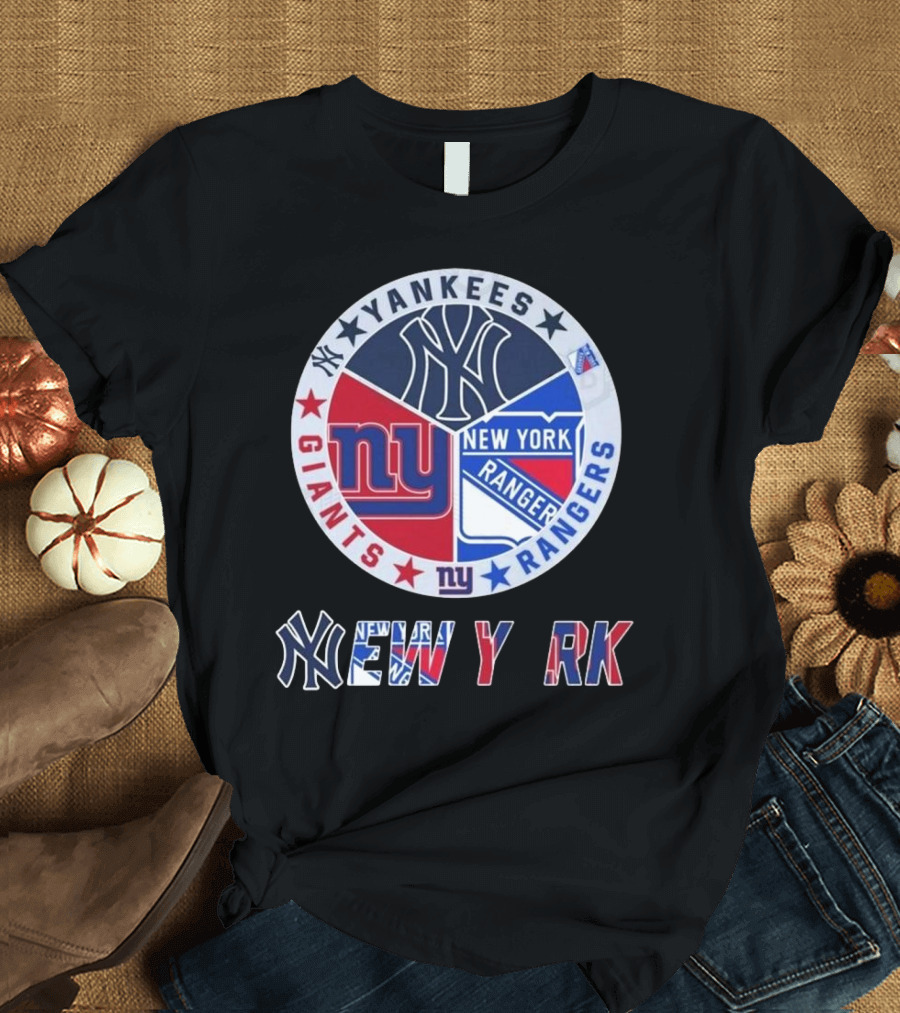 Yankees Giants Rangers Circle New York Collaboration T-Shirt