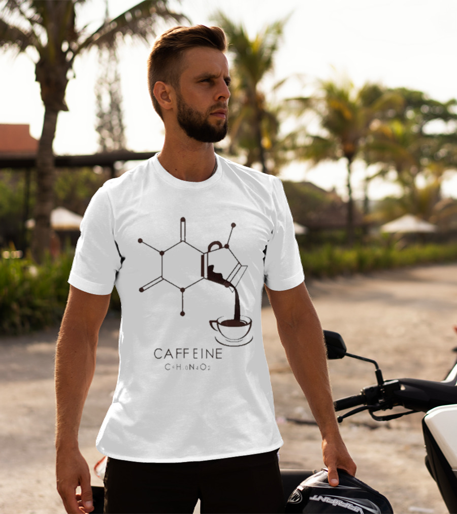 Dr.Beachgem10 Caffeine Chemistry Molecule Pouring Coffee C8H10N4O2 T-Shirt