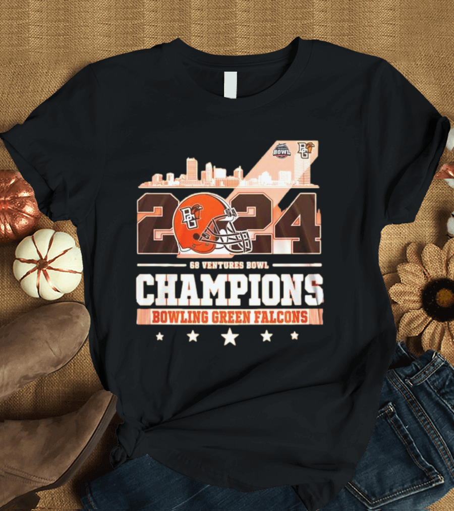 Bowling Green Falcons 2024 Champions 68 Ventures Bowl Skyline Football T-Shirt