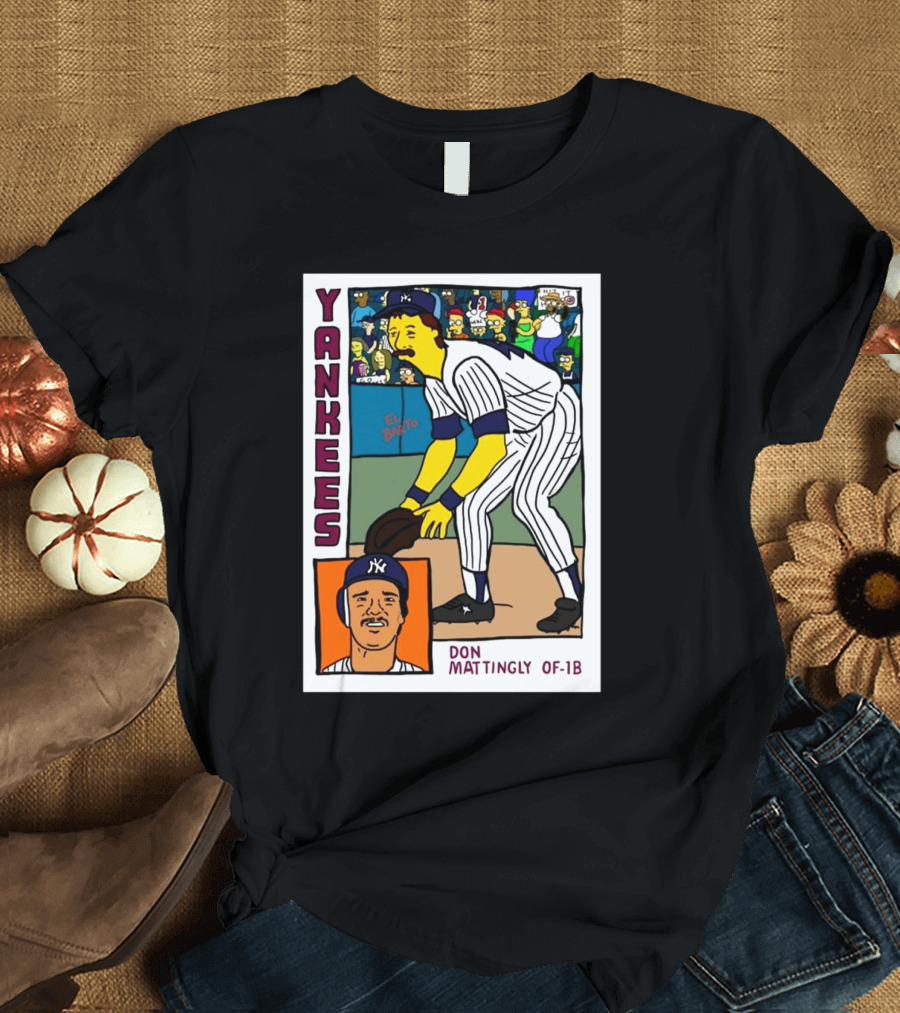 Yankees Don Mattingly OF-1B Simpson Baseball Card El Barto Crowd T-Shirt