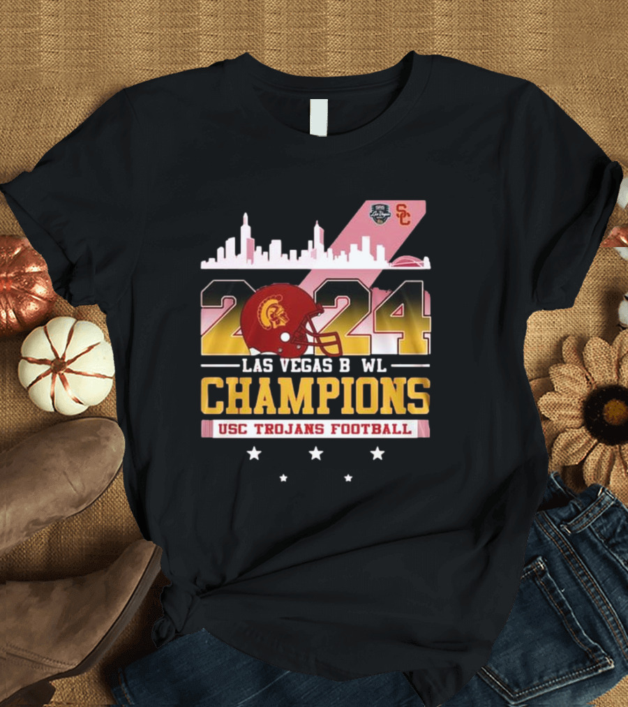 USC Trojans Football 2024 Las Vegas Bowl Champions Skyline T-Shirt