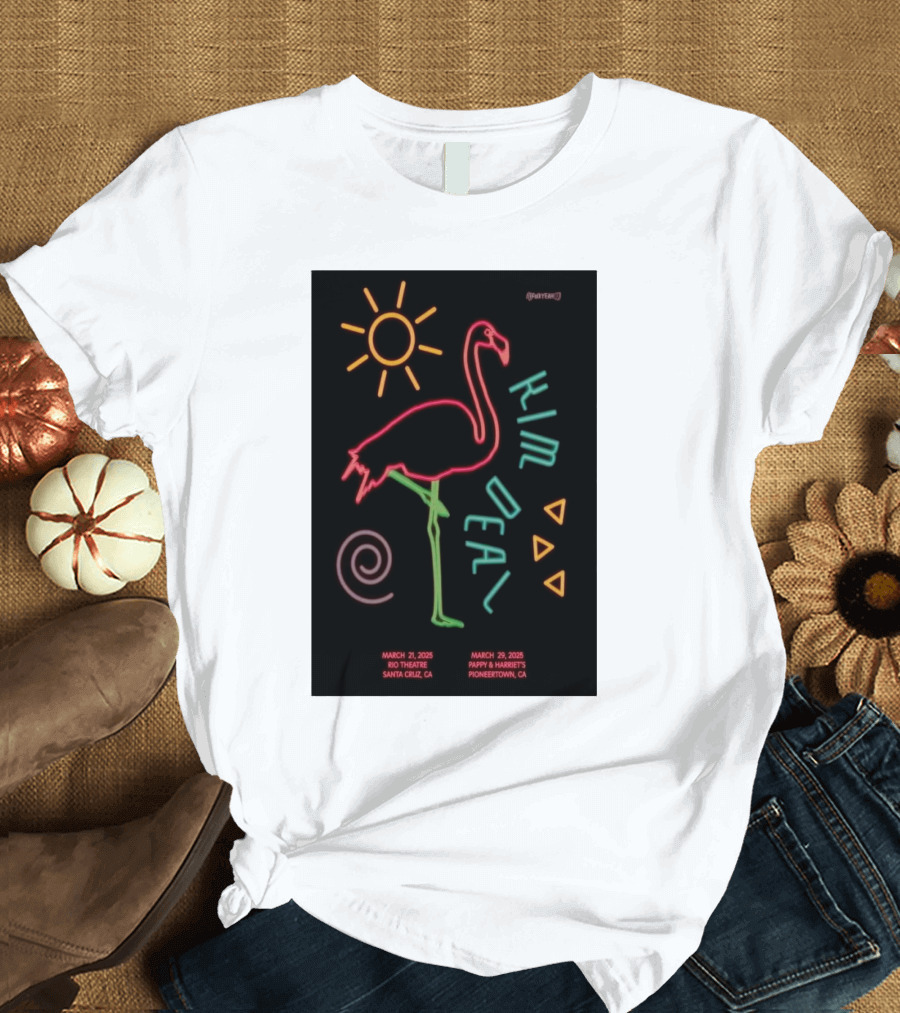 Kim Deal March 21 2025 Rio Theatre Santa Cruz CA Tour Neon Flamingo T-Shirt