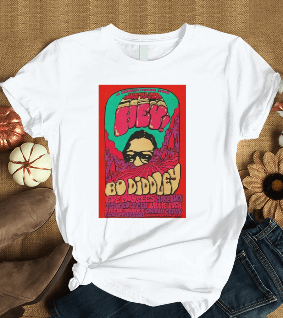 A Birthday Parakeet Show December 30th Continental Club Bo Diddley with Eve Monsees and Mike Buck Austin TX T-Shirt