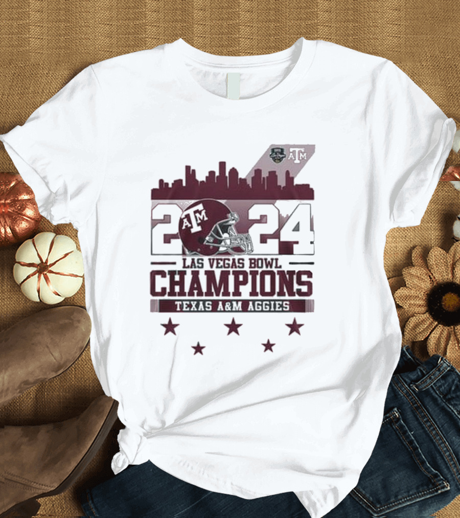 Texas A&M Aggies 2024 Las Vegas Bowl Champions Skyline Football T-Shirt