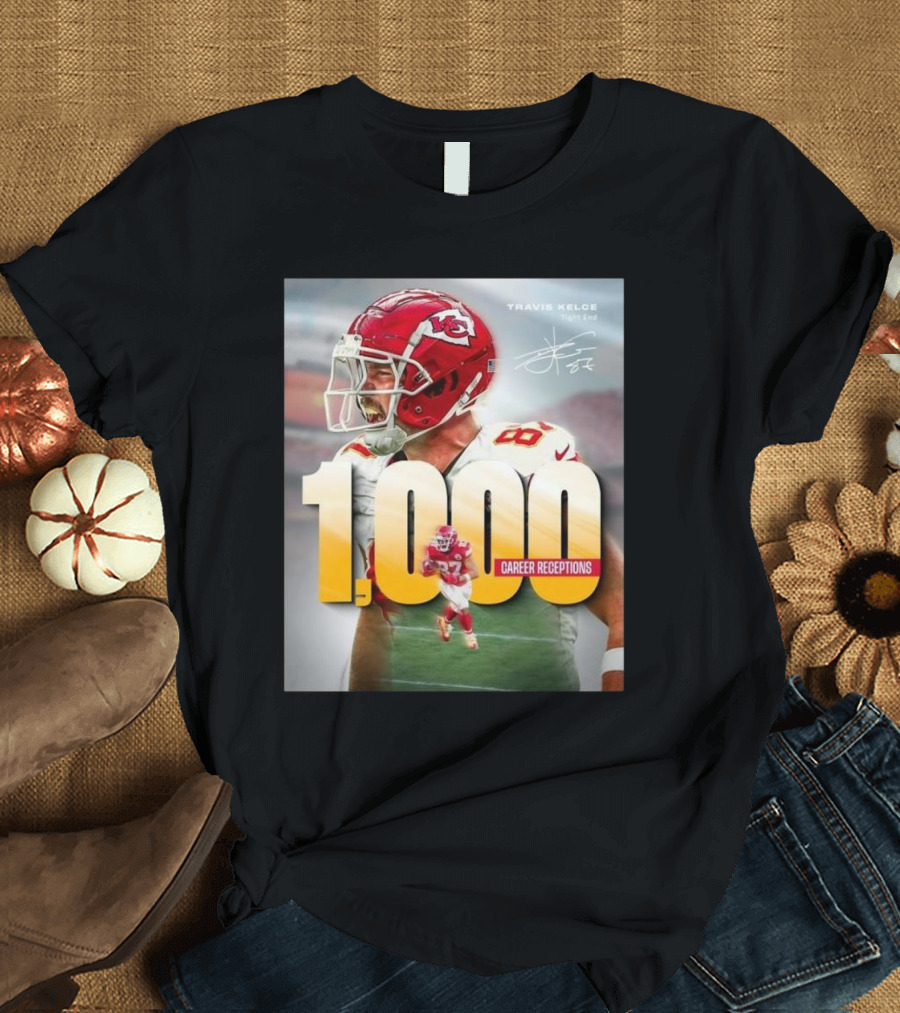 Travis Kelce 1000 Career Receptions NFL Tight End Achievement T-Shirt