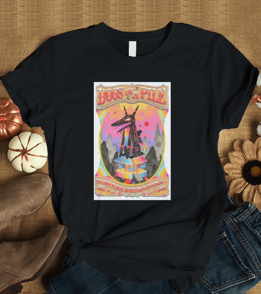 Dogs In A Pile Tour December 28-31 2024 Putnam Place Saratoga Springs NY Psychedelic Dog Statue T-Shirt