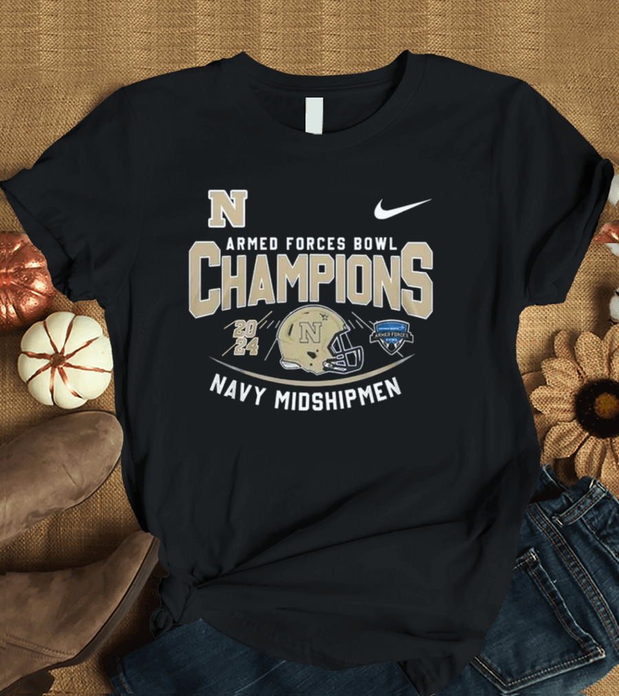 Navy Midshipmen Armed Forces Bowl Champions 2024 Logo Football T-Shirt