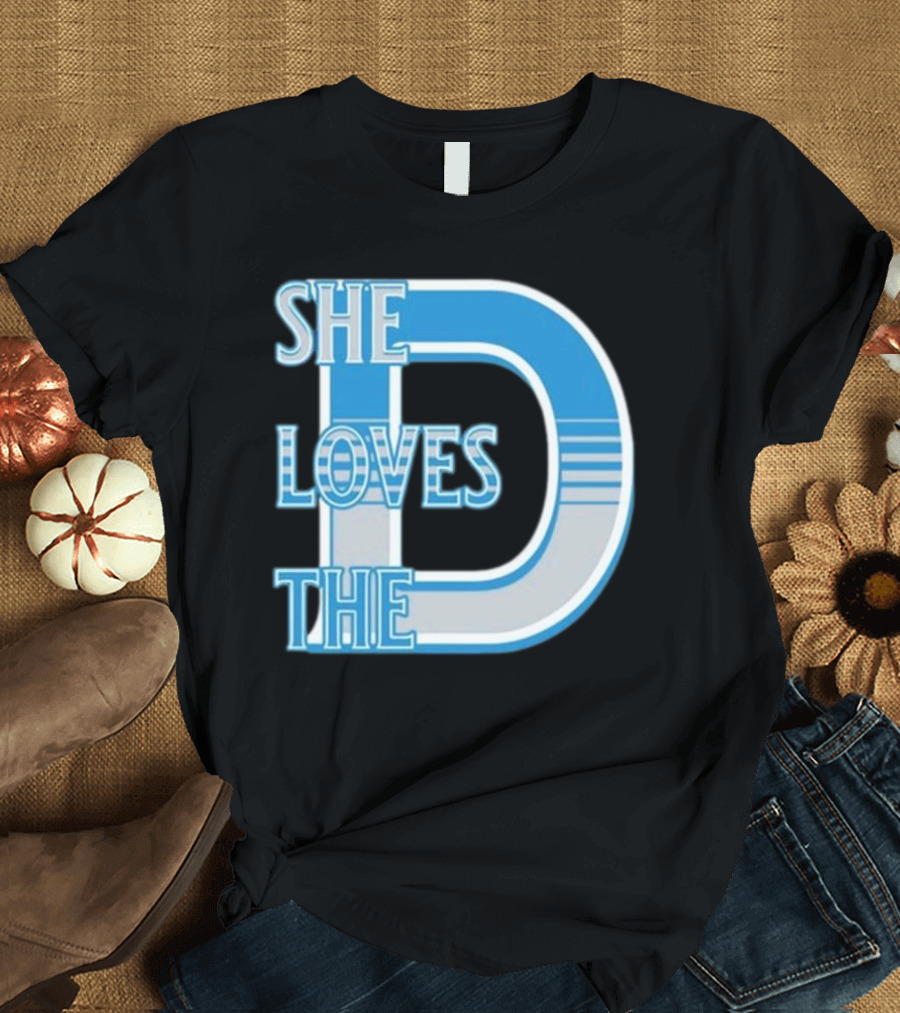 She Loves The D Detroit Blue Striped Lettering T-Shirt