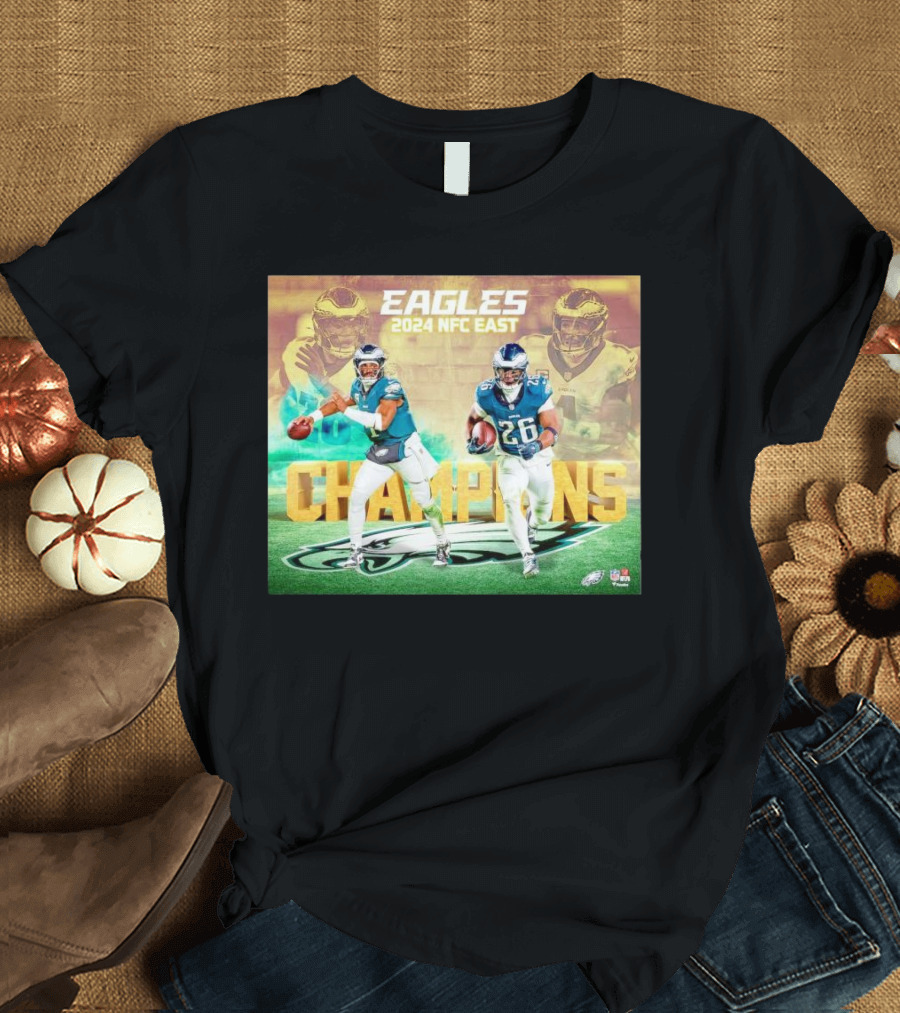 Eagles 2024 NFC East Champions Saquon Barkley Jalen Hurts Football T-Shirt