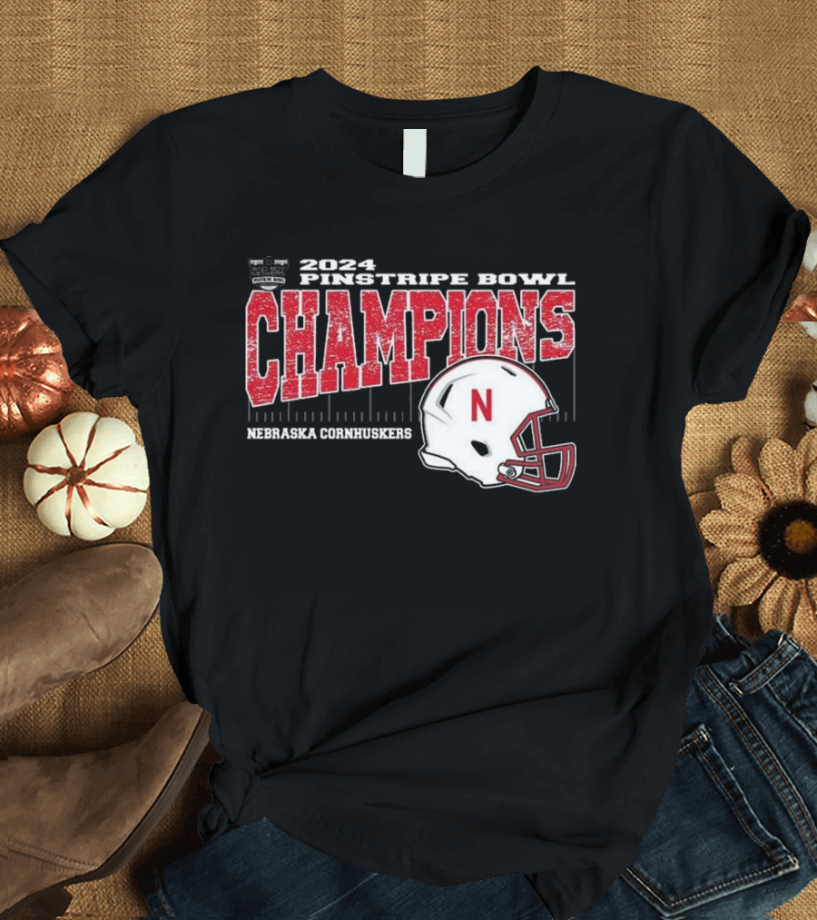 Nebraska Cornhuskers 2024 Pinstripe Bowl Champions Helmet T-Shirt