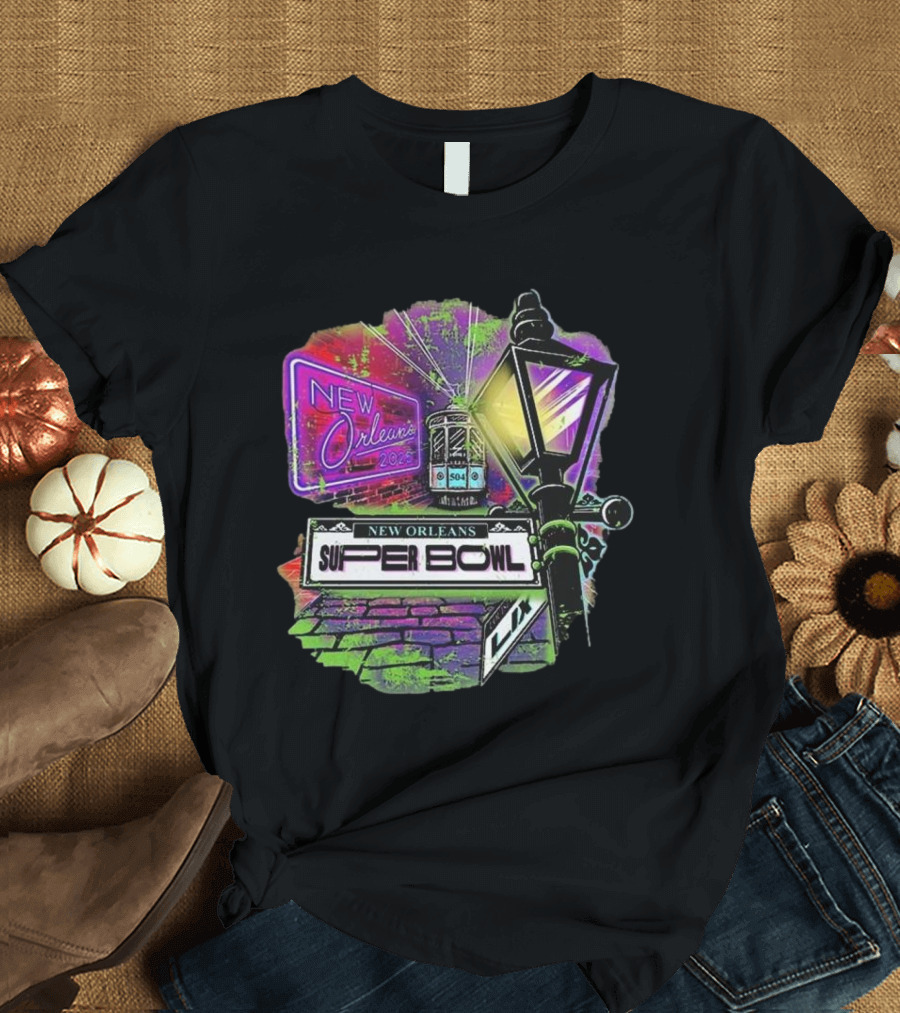 New Orleans 2025 Super Bowl LIX Colorful Famous Sign 504 Lamp Post T-Shirt
