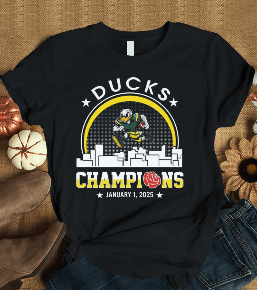 Ducks Champions January 1 2025 Rose Mascot Skyline T-Shirt