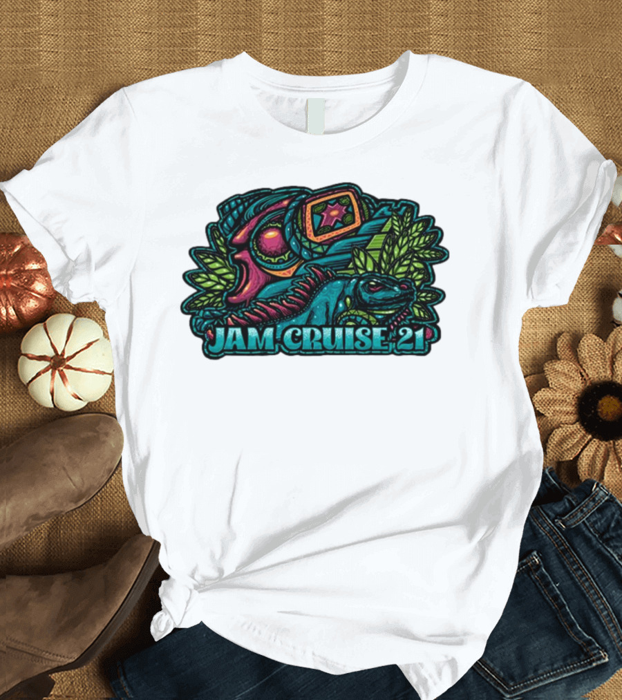 Jam Cruise 21 Jeff Wood 2025 Psychedelic Iguana and Space Elements T-Shirt