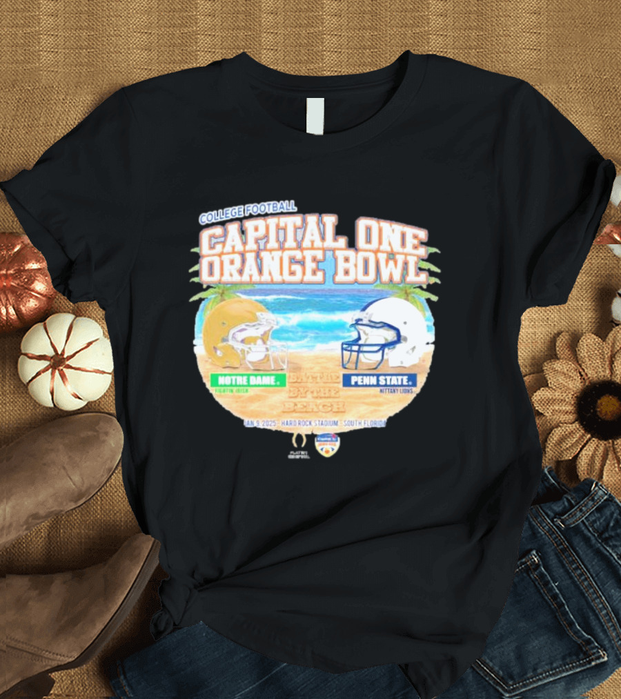 College Football Capital One Orange Bowl Notre Dame Fighting Irish vs Penn State Nittany Lions Battle by the Beach Jan 9 2025 South Florida T-Shirt