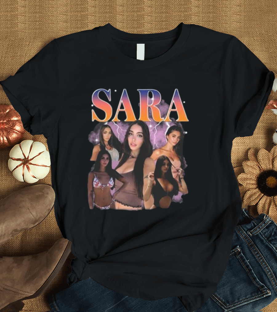 Sara Maughan Model Photo Montage with Lightning Background T-Shirt
