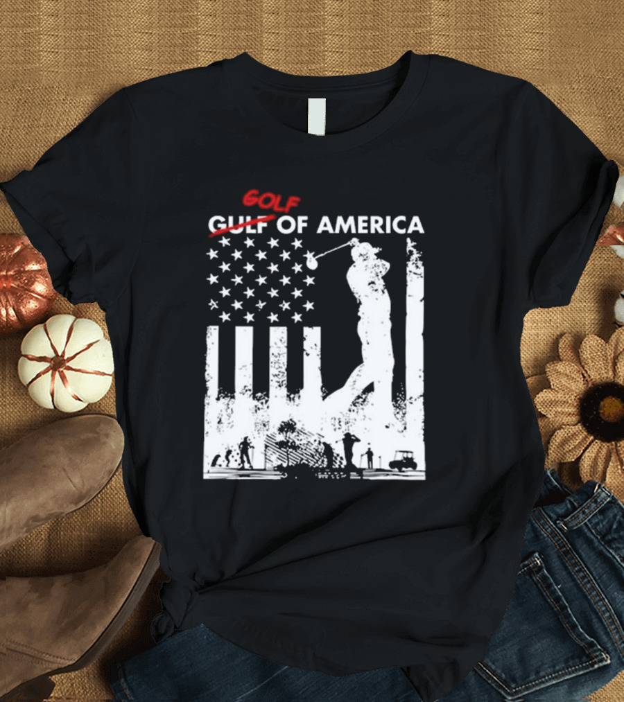 Alastor Store Golf Golf Gulf America Flag Golfer Silhouette Stars Stripes T-Shirt