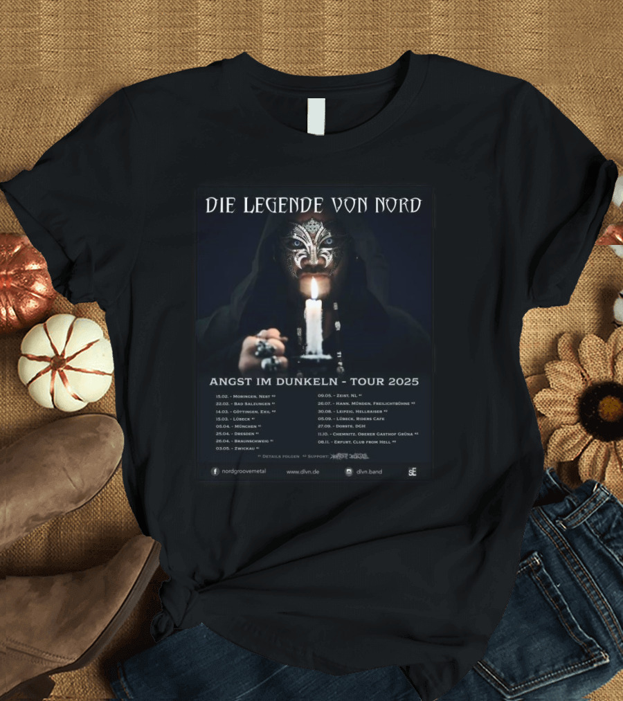 Die Legende Von Nord Angst Im Dunkeln Tour 2025 European Metal Concert Dates Candle Mask T-Shirt