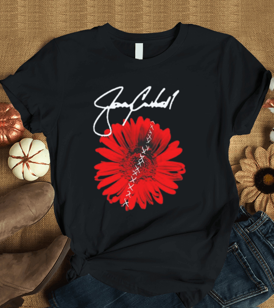 Jerry Cantrell Red Flower with Signature and Cross Stitch T-Shirt