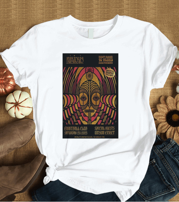 T-Shirt: Naxatras Eightball Club Greece January 2025 Tour with Special Guests Unison Effect 10 Years Anniversary T-Shirt Naxatras Eightball Club Greece January 2025 Tour with Special Guests Unison Effect 10 Years Anniversary T-Shirt