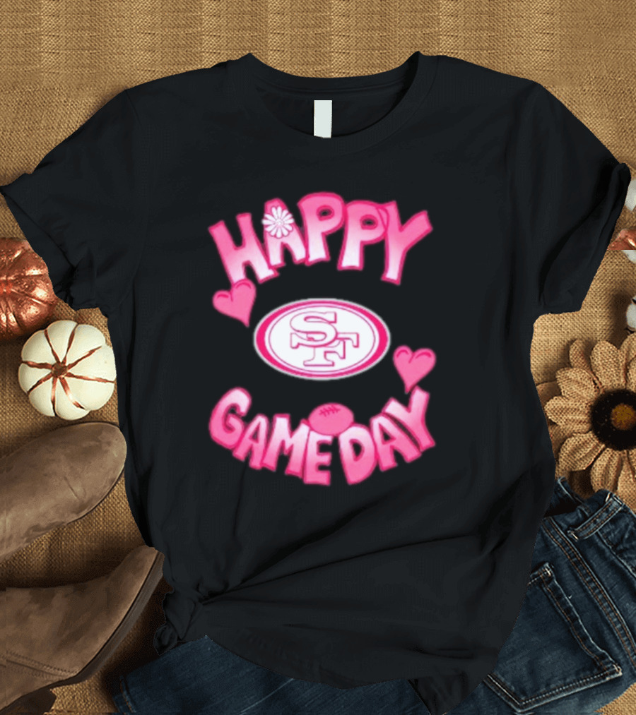 Valentine’s Day San Francisco 49ers Happy Gameday 2025 Logo Hearts Football T-Shirt