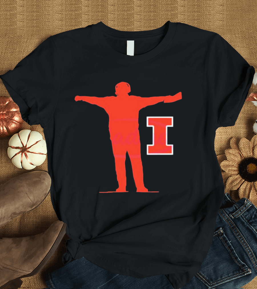 Bret Bielema Illinois Fighting Illini Football Coach Sign Silhouette with Block I T-Shirt