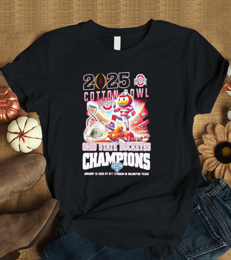 2025 Cotton Bowl Champions Ohio State Buckeyes Brutus at AT&T Stadium January 10 Arlington Texas T-Shirt