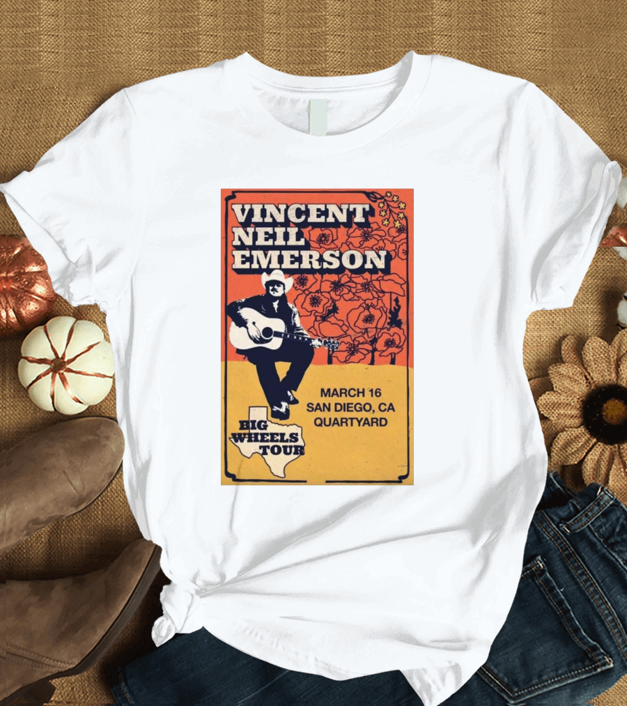 Vincent Neil Emerson Big Wheels Tour March 16 San Diego CA Quartyard T-Shirt