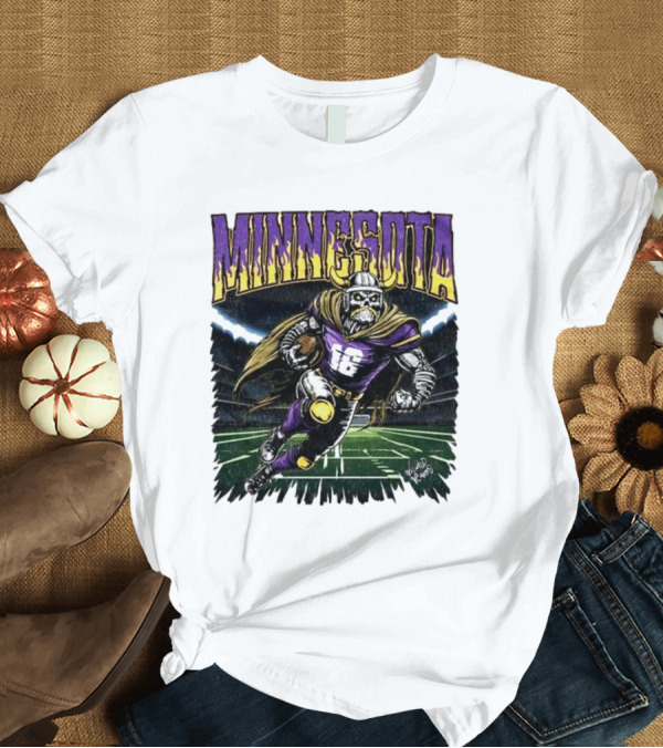T-Shirt: Minnesota Vikings Skeleton Player Football Run T-Shirt Minnesota Vikings Skeleton Player Football Run T-Shirt