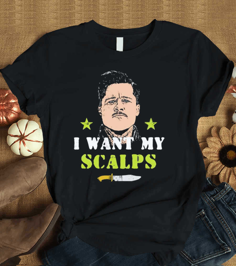 Aldo Raine I Want My Scalps Knife Stars T-Shirt