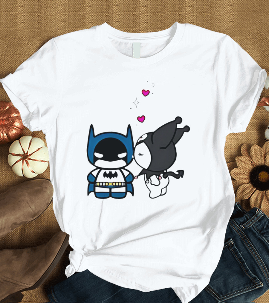 Batman Kuromi Kiss Cartoon with Hearts T-Shirt