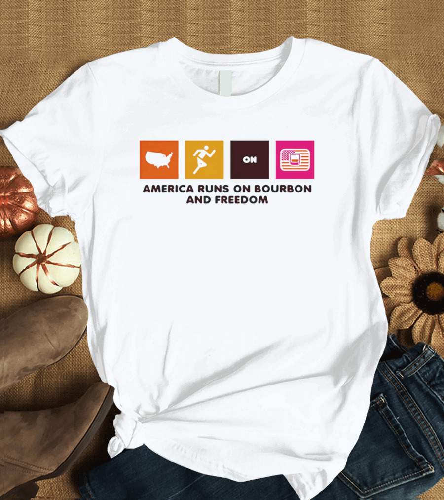 America Runs On Bourbon And Freedom Map Runner Flag T-Shirt